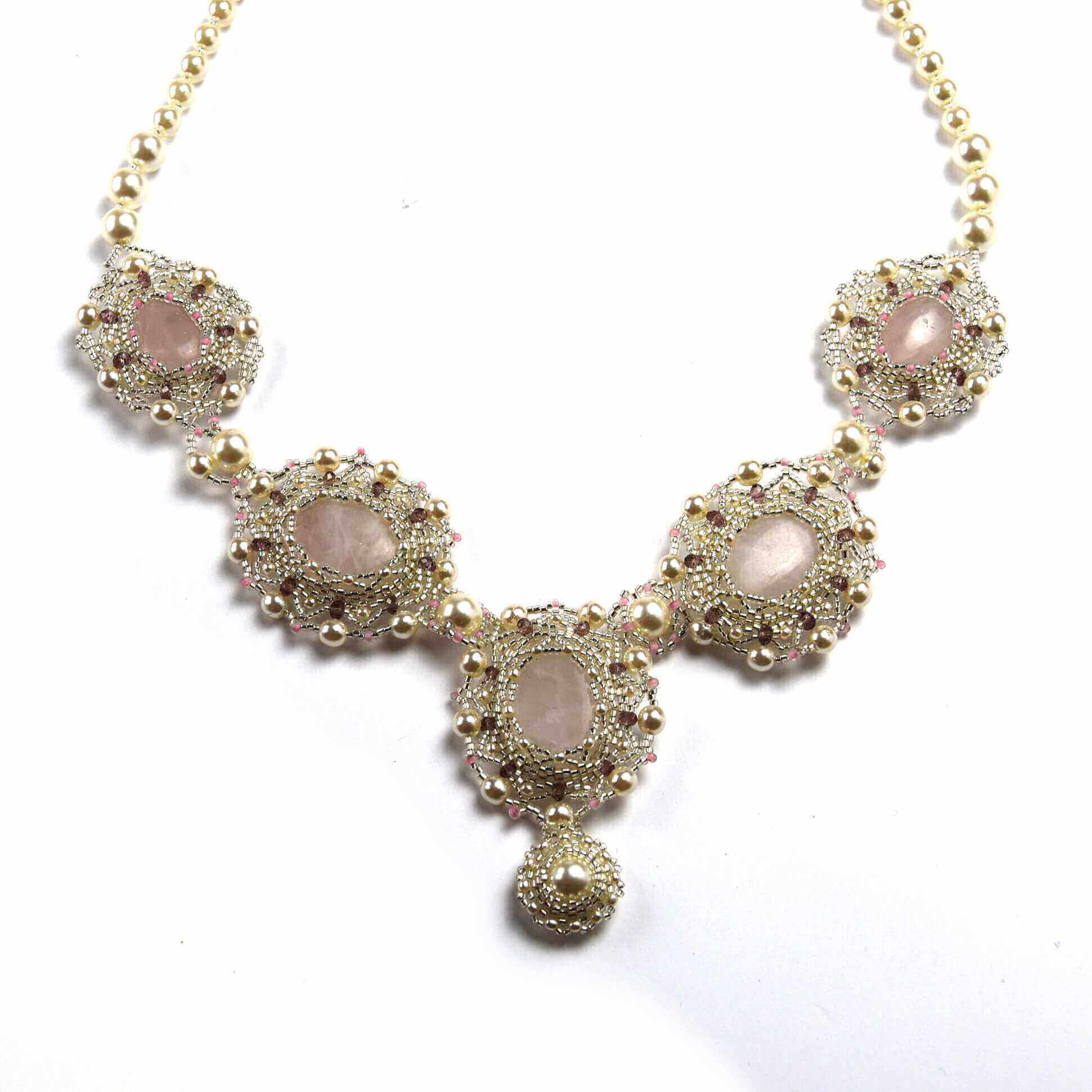 Колие Bling, перли и розов кварц